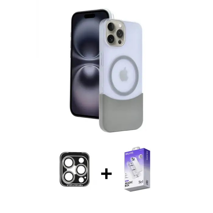 ieg™ iPhone 15 Pro Max Kılıf Kozmos Form Özel Seri - Siyah Bilvis 5in1 3D Magic Cam Ekran Koruyucu + PVD Metal Kamera Lens - GS