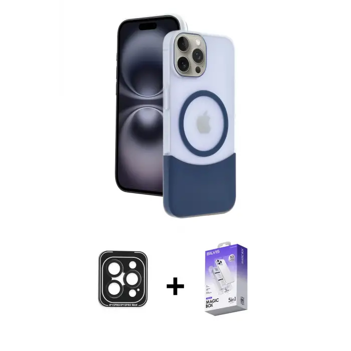 ieg™ iPhone 15 Pro Max Kılıf Kozmos Form Özel Seri - Siyah Bilvis 5in1 3D Magic Cam Ekran Koruyucu + PVD Metal Kamera Lens - SH