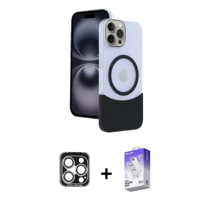 ieg™ iPhone 15 Pro Max Kılıf Kozmos Form Özel Seri - Siyah Bilvis 5in1 3D Magic Cam Ekran Koruyucu + PVD Metal Kamera Lens - GS