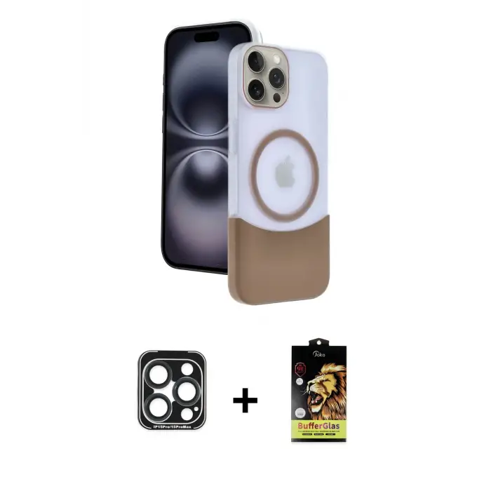 ieg™ iPhone 15 Pro Max Kılıf Kozmos Form Özel Seri - Siyah Buffer Cam Ekran Koruyucu + PVD Metal Kamera Lens - LT