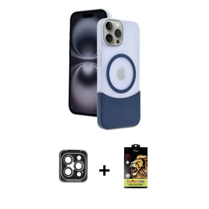 ieg™ iPhone 15 Pro Max Kılıf Kozmos Form Özel Seri - Siyah Buffer Cam Ekran Koruyucu + PVD Metal Kamera Lens - GI