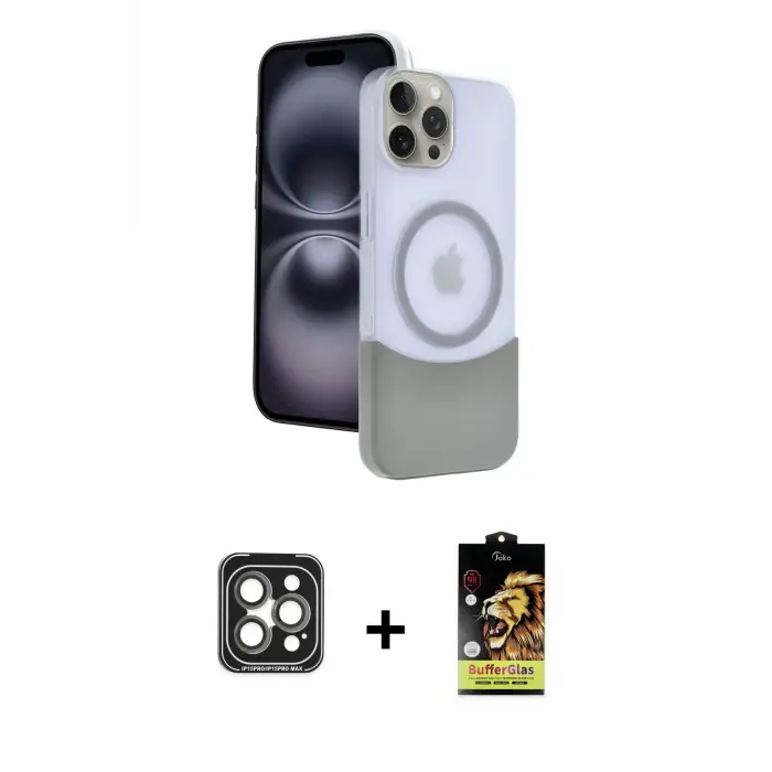 ieg™ iPhone 15 Pro Max Kılıf Kozmos Form Özel Seri - Siyah Buffer Cam Ekran Koruyucu + PVD Metal Kamera Lens - GI