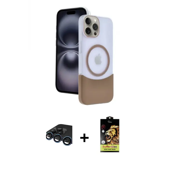 ieg™ iPhone 15 Pro Max Kılıf Kozmos Form Özel Seri - Siyah Buffer Cam Ekran Koruyucu + Raze Metal Kamera Lens - LT
