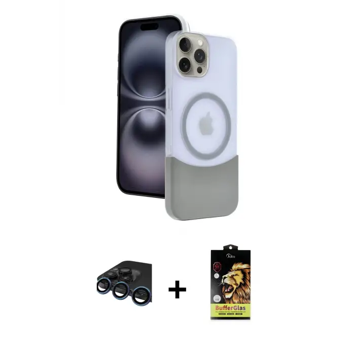 ieg™ iPhone 15 Pro Max Kılıf Kozmos Form Özel Seri - Siyah Buffer Cam Ekran Koruyucu + Raze Metal Kamera Lens - LT