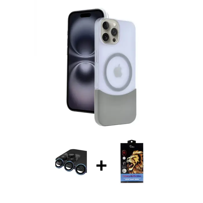 ieg™ iPhone 15 Pro Max Kılıf Kozmos Form Özel Seri - Siyah Buffer Hayalet Cam Ekran Koruyucu + Raze Metal Kamera Lens - LT