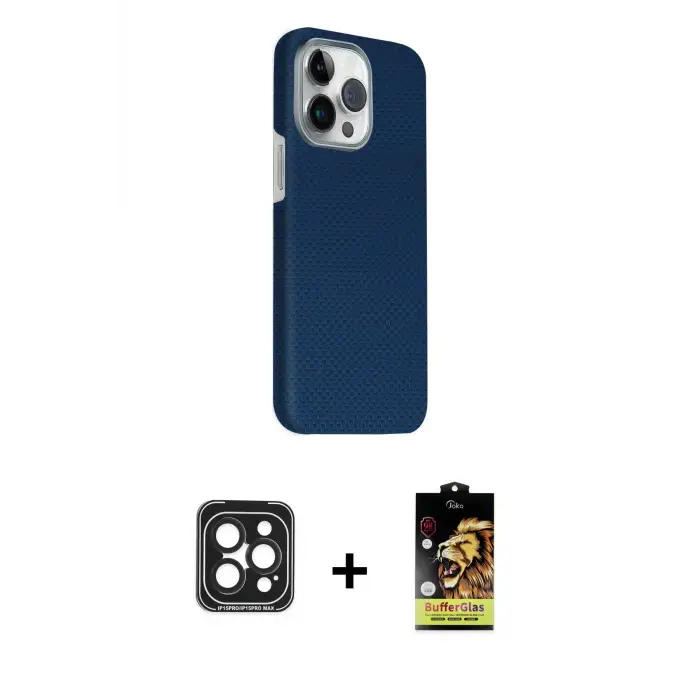 ieg™ iPhone 15 Pro Max Kılıf Kozmos Klasik Prime - Siyah Buffer Cam Ekran Koruyucu + PVD Metal Kamera Lens - SH