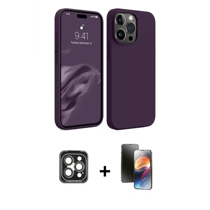 ieg™ iPhone 15 Pro Max Kılıf Kozmos Yansıma Özel Seri - Siyah 3D Antistatik Mat Seramik Nano Ekran Koruyucu + PVD Metal Kamera Lens - GI
