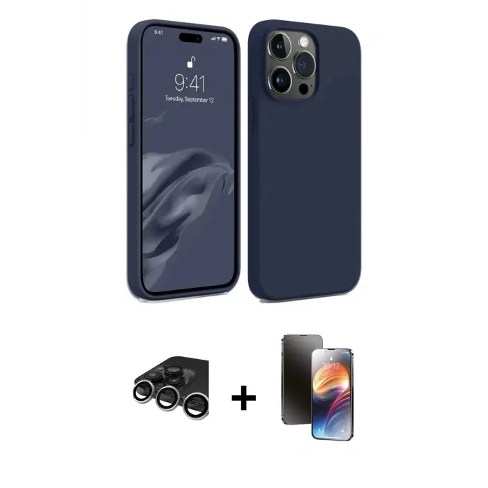 ieg™ iPhone 15 Pro Max Kılıf Kozmos Yansıma Özel Seri - Siyah 3D Antistatik Mat Seramik Nano Ekran Koruyucu + Raze Metal Kamera Lens - GS