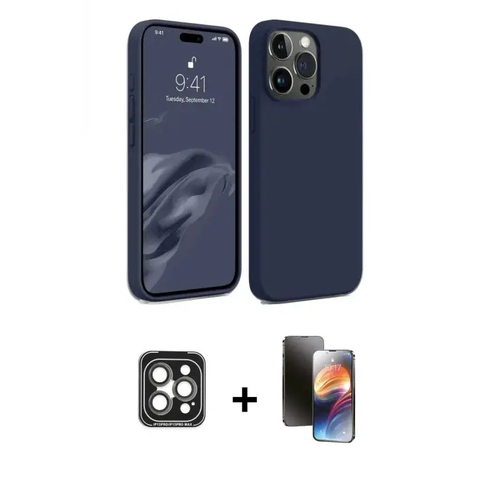 ieg™ iPhone 15 Pro Max Kılıf Kozmos Yansıma Özel Seri - Siyah 3D Antistatik Mat Seramik Nano Ekran Koruyucu + PVD Metal Kamera Lens - GI
