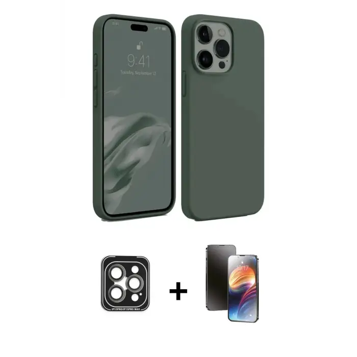 ieg™ iPhone 15 Pro Max Kılıf Kozmos Yansıma Özel Seri - Siyah 3D Antistatik Mat Seramik Nano Ekran Koruyucu + PVD Metal Kamera Lens - GI