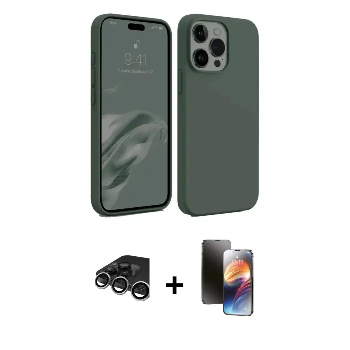 ieg™ iPhone 15 Pro Max Kılıf Kozmos Yansıma Özel Seri - Siyah 3D Antistatik Mat Seramik Nano Ekran Koruyucu + Raze Metal Kamera Lens - GS