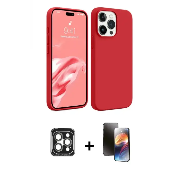 ieg™ iPhone 15 Pro Max Kılıf Kozmos Yansıma Özel Seri - Siyah 3D Antistatik Mat Seramik Nano Ekran Koruyucu + PVD Metal Kamera Lens - GI