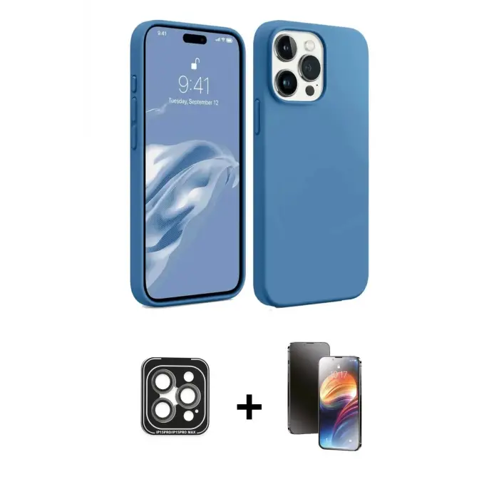 ieg™ iPhone 15 Pro Max Kılıf Kozmos Yansıma Özel Seri - Siyah 3D Antistatik Mat Seramik Nano Ekran Koruyucu + PVD Metal Kamera Lens - GI