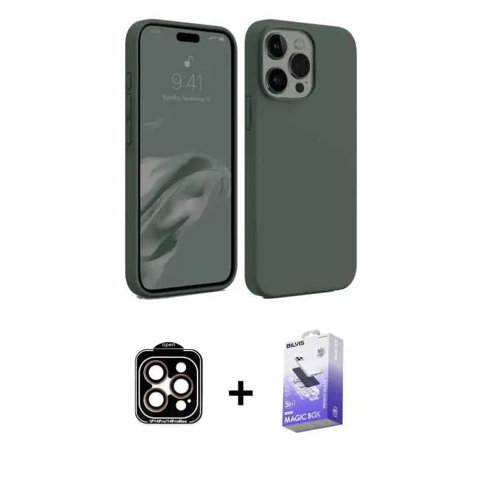 ieg™ iPhone 15 Pro Max Kılıf Kozmos Yansıma Özel Seri - Siyah Bilvis 5in1 5D Magic Hayalet Cam Ekran Koruyucu + PVD Metal Kamera Lens - TU
