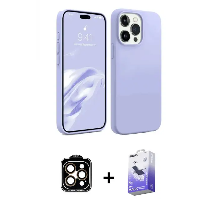 ieg™ iPhone 15 Pro Max Kılıf Kozmos Yansıma Özel Seri - Siyah Bilvis 5in1 5D Magic Hayalet Cam Ekran Koruyucu + PVD Metal Kamera Lens - TU