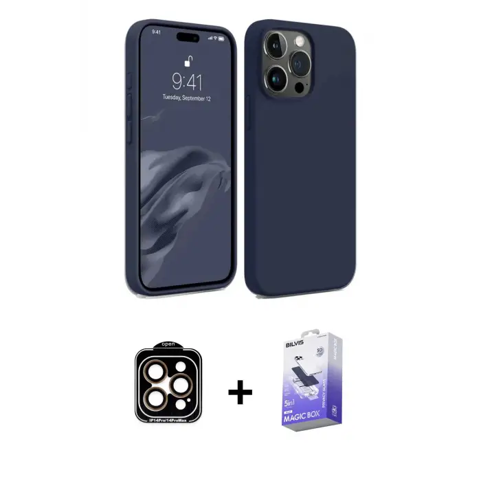 ieg™ iPhone 15 Pro Max Kılıf Kozmos Yansıma Özel Seri - Siyah Bilvis 5in1 5D Magic Hayalet Cam Ekran Koruyucu + PVD Metal Kamera Lens - TU