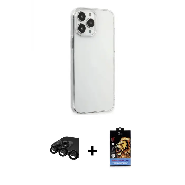 ieg™ iPhone 15 Pro Max Kılıf Kutup Doku Koleksiyonu - Siyah Buffer Hayalet Cam Ekran Koruyucu + Raze Metal Kamera Lens - SH