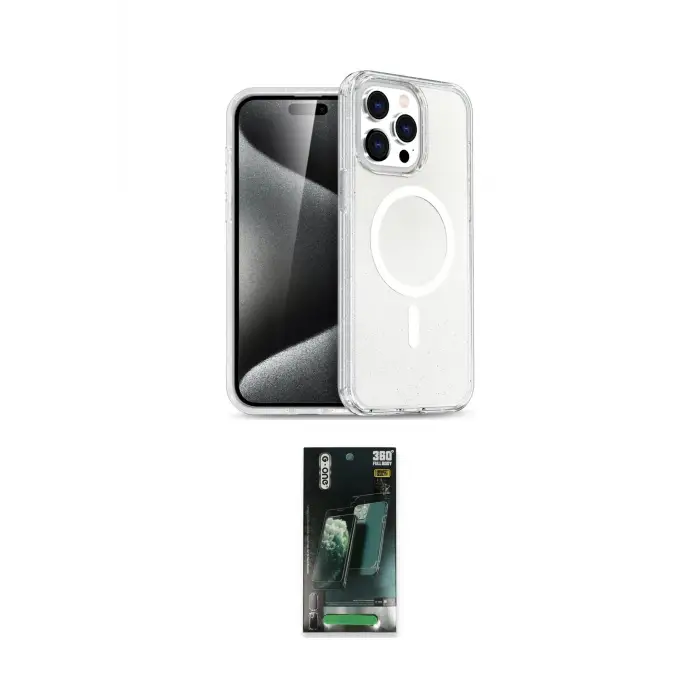 ieg™ iPhone 15 Pro Max Kılıf Nova Asil Prime - Şeffaf 360 Full Body Arka Koruyucu