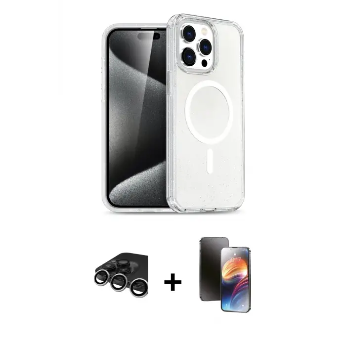 ieg™ iPhone 15 Pro Max Kılıf Nova Asil Prime - Siyah 3D Antistatik Mat Seramik Nano Ekran Koruyucu + Raze Metal Kamera Lens - GS