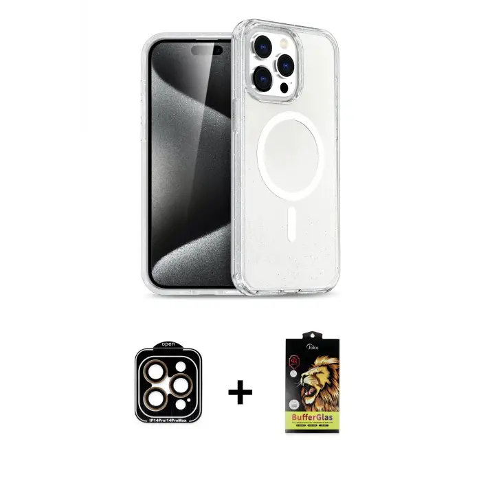 ieg™ iPhone 15 Pro Max Kılıf Nova Asil Prime - Siyah Buffer Cam Ekran Koruyucu + PVD Metal Kamera Lens - TU