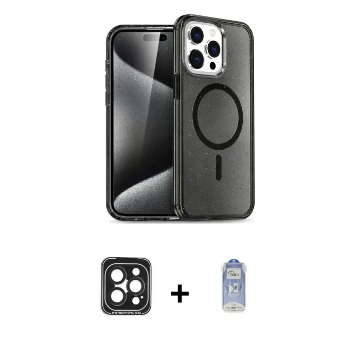 ieg™ iPhone 15 Pro Max Kılıf Nova Asil Prime - Siyah Joko Magic 5D Cam + PVD Metal Kamera Lens - SH