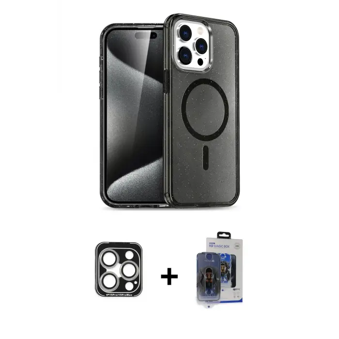 ieg™ iPhone 15 Pro Max Kılıf Nova Asil Prime - Siyah Vanessa Magic Cam + PVD Metal Kamera Lens - GS