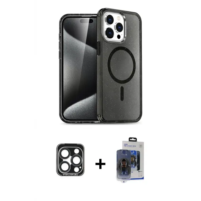 ieg™ iPhone 15 Pro Max Kılıf Nova Asil Prime - Siyah Vanessa Magic Cam + PVD Metal Kamera Lens - LT