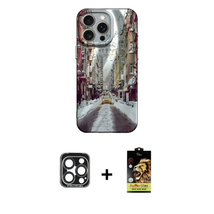 ieg™ iPhone 15 Pro Max Kılıf Nova Doku Prime - Siyah Buffer Cam Ekran Koruyucu + PVD Metal Kamera Lens - LT