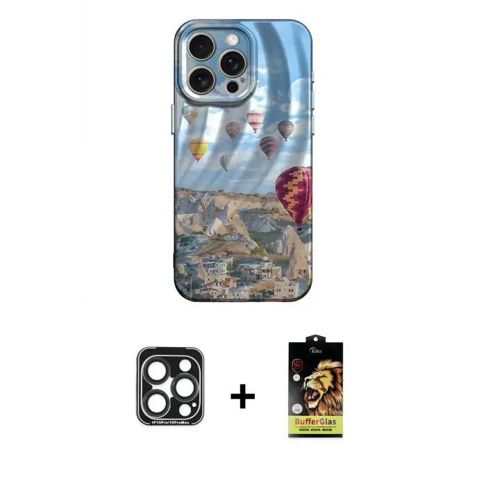 ieg™ iPhone 15 Pro Max Kılıf Nova Doku Prime - Siyah Buffer Cam Ekran Koruyucu + PVD Metal Kamera Lens - LT