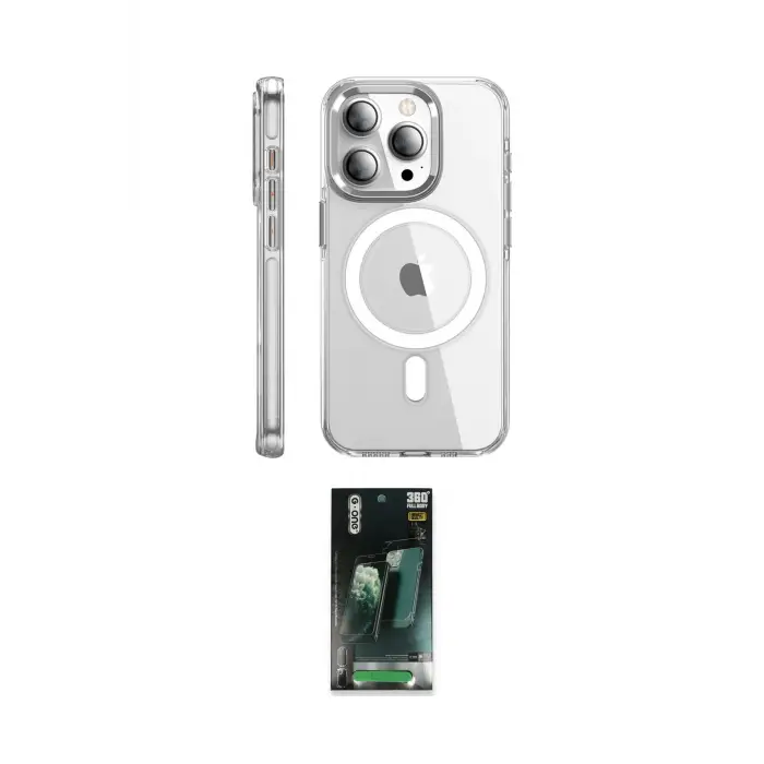 ieg™ iPhone 15 Pro Max Kılıf Nova Doku - Şeffaf 360 Full Body Arka Koruyucu