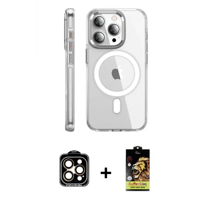 ieg™ iPhone 15 Pro Max Kılıf Nova Doku - Siyah Buffer Cam Ekran Koruyucu + PVD Metal Kamera Lens - TU