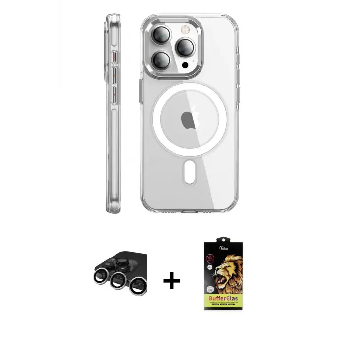 ieg™ iPhone 15 Pro Max Kılıf Nova Doku - Siyah Buffer Cam Ekran Koruyucu + Raze Metal Kamera Lens - GS