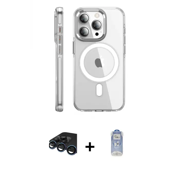 ieg™ iPhone 15 Pro Max Kılıf Nova Doku - Siyah Joko Magic 5D Cam + Raze Metal Kamera Lens - LT