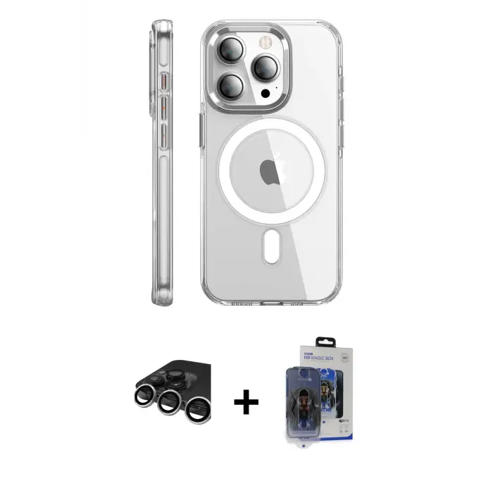 ieg™ iPhone 15 Pro Max Kılıf Nova Doku - Siyah Vanessa Magic Cam + Raze Metal Kamera Lens - GS