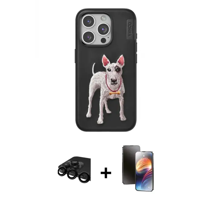 ieg™ iPhone 15 Pro Max Kılıf Nova Form Koleksiyonu - Siyah 3D Antistatik Mat Seramik Nano Ekran Koruyucu + Raze Metal Kamera Lens - SH