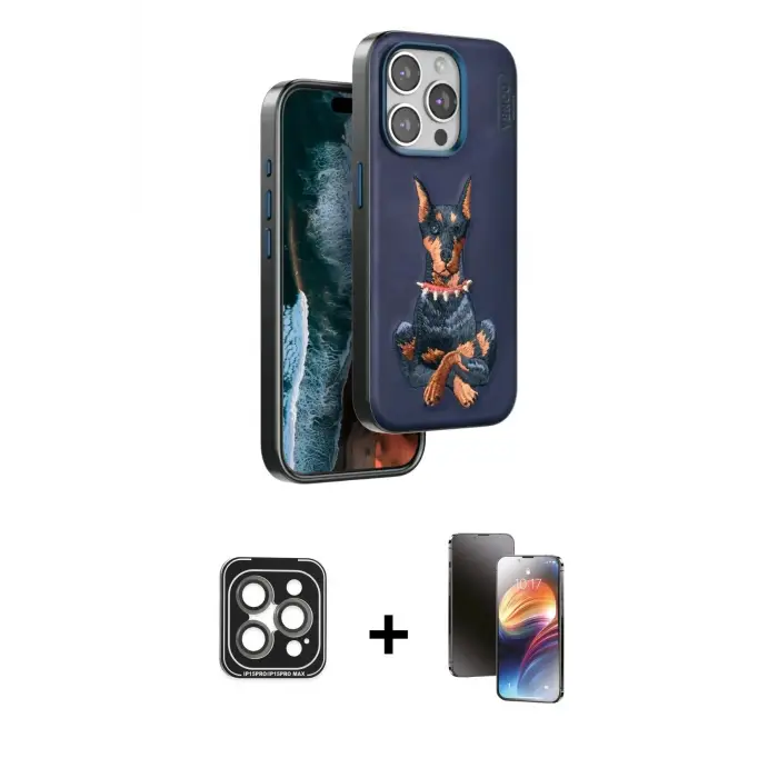 ieg™ iPhone 15 Pro Max Kılıf Nova Form Koleksiyonu - Siyah 3D Antistatik Mat Seramik Nano Ekran Koruyucu + PVD Metal Kamera Lens - GI