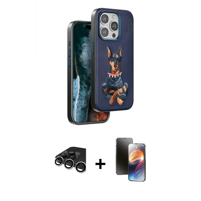 ieg™ iPhone 15 Pro Max Kılıf Nova Form Koleksiyonu - Siyah 3D Antistatik Mat Seramik Nano Ekran Koruyucu + Raze Metal Kamera Lens - GS