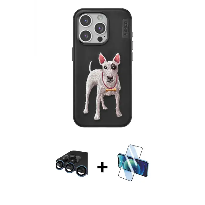 ieg™ iPhone 15 Pro Max Kılıf Nova Form Koleksiyonu - Siyah 3D Antistatik Seramik Nano Ekran Koruyucu + Raze Metal Kamera Lens - LT