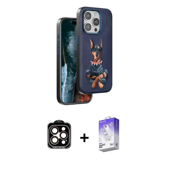 ieg™ iPhone 15 Pro Max Kılıf Nova Form Koleksiyonu - Siyah Bilvis 5in1 3D Magic Cam Ekran Koruyucu + PVD Metal Kamera Lens - TU