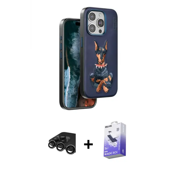ieg™ iPhone 15 Pro Max Kılıf Nova Form Koleksiyonu - Siyah Bilvis 5in1 5D Magic Hayalet Cam Ekran Koruyucu + Raze Metal Kamera Lens - TMGI