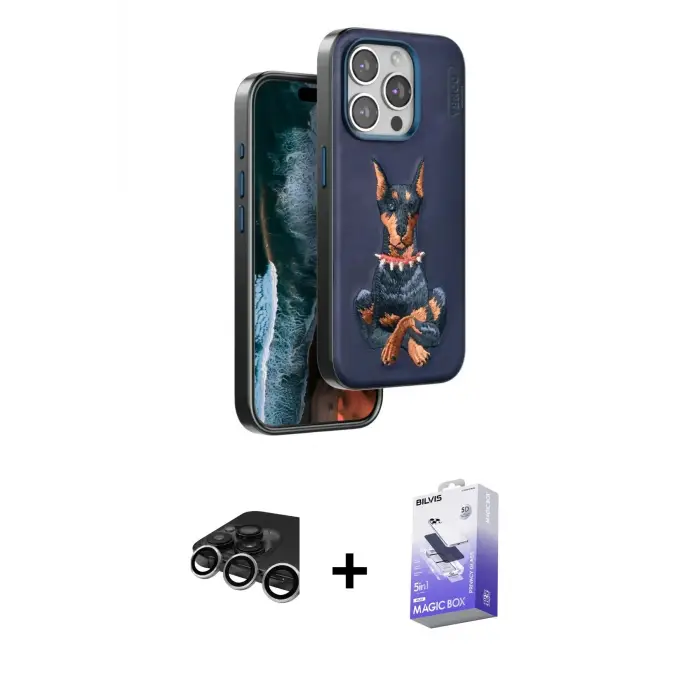 ieg™ iPhone 15 Pro Max Kılıf Nova Form Koleksiyonu - Siyah Bilvis 5in1 5D Magic Hayalet Cam Ekran Koruyucu + Raze Metal Kamera Lens - GS