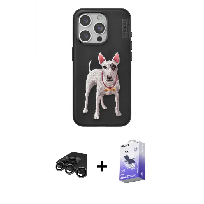 ieg™ iPhone 15 Pro Max Kılıf Nova Form Koleksiyonu - Siyah Bilvis 5in1 5D Magic Hayalet Cam Ekran Koruyucu + Raze Metal Kamera Lens - TMGI