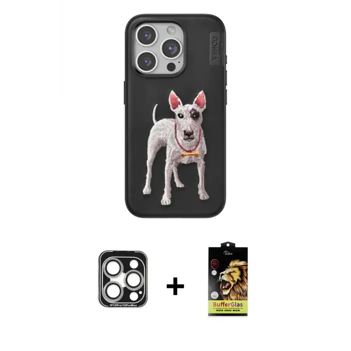 ieg™ iPhone 15 Pro Max Kılıf Nova Form Koleksiyonu - Siyah Buffer Cam Ekran Koruyucu + PVD Metal Kamera Lens - GS