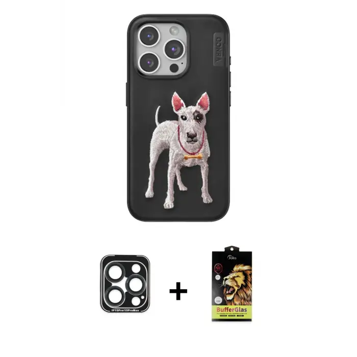 ieg™ iPhone 15 Pro Max Kılıf Nova Form Koleksiyonu - Siyah Buffer Cam Ekran Koruyucu + PVD Metal Kamera Lens - LT
