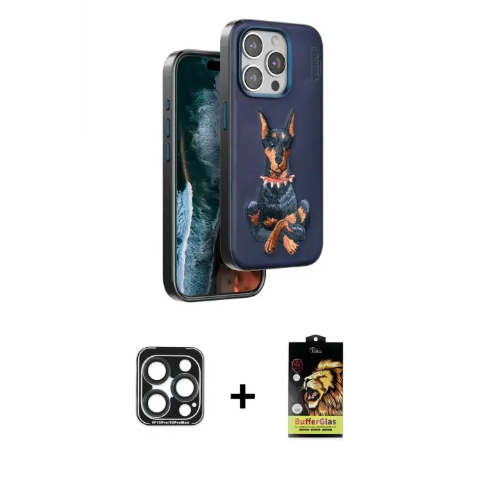 ieg™ iPhone 15 Pro Max Kılıf Nova Form Koleksiyonu - Siyah Buffer Cam Ekran Koruyucu + PVD Metal Kamera Lens - LT