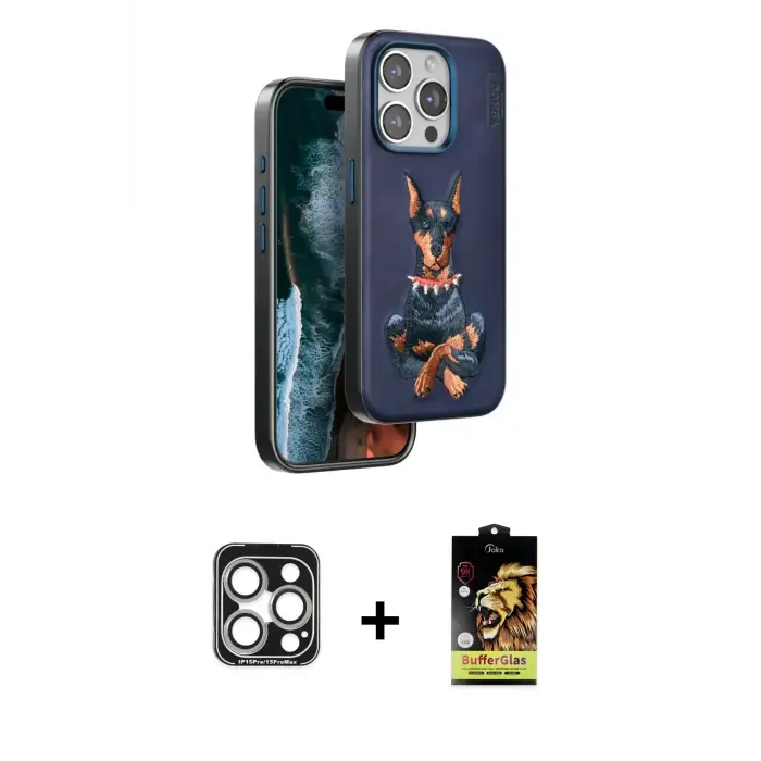 ieg™ iPhone 15 Pro Max Kılıf Nova Form Koleksiyonu - Siyah Buffer Cam Ekran Koruyucu + PVD Metal Kamera Lens - GS