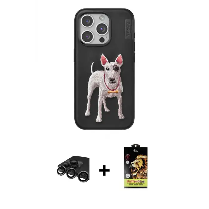 ieg™ iPhone 15 Pro Max Kılıf Nova Form Koleksiyonu - Siyah Buffer Cam Ekran Koruyucu + Raze Metal Kamera Lens - TMGI