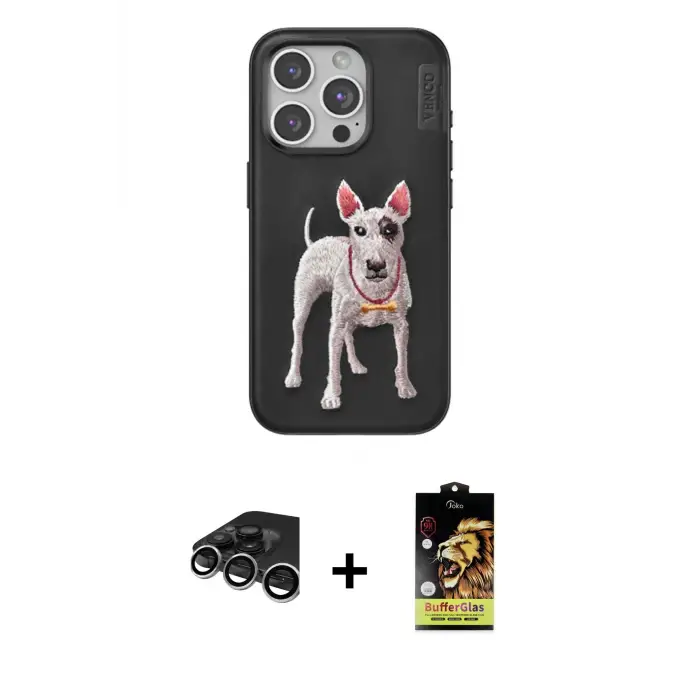 ieg™ iPhone 15 Pro Max Kılıf Nova Form Koleksiyonu - Siyah Buffer Cam Ekran Koruyucu + Raze Metal Kamera Lens - GS