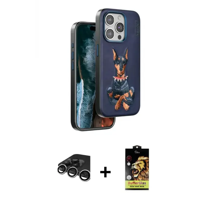 ieg™ iPhone 15 Pro Max Kılıf Nova Form Koleksiyonu - Siyah Buffer Cam Ekran Koruyucu + Raze Metal Kamera Lens - GS