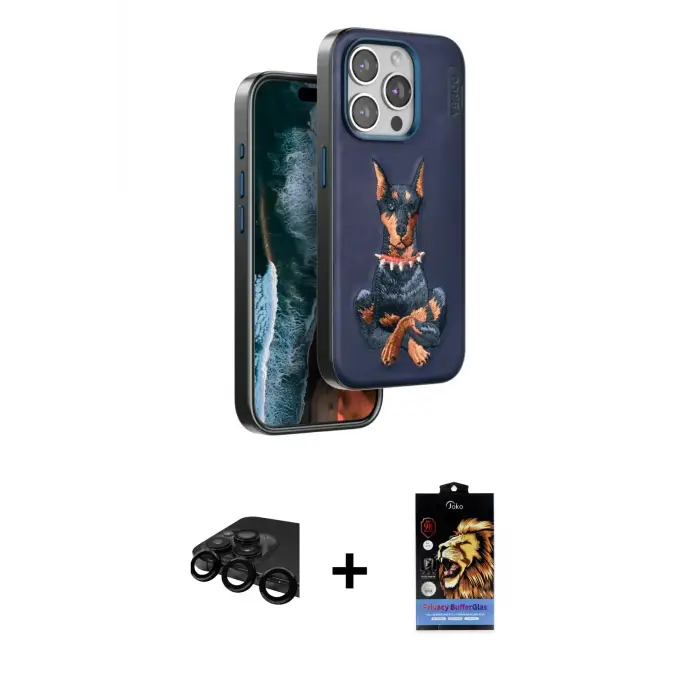 ieg™ iPhone 15 Pro Max Kılıf Nova Form Koleksiyonu - Siyah Buffer Hayalet Cam Ekran Koruyucu + Raze Metal Kamera Lens - SH